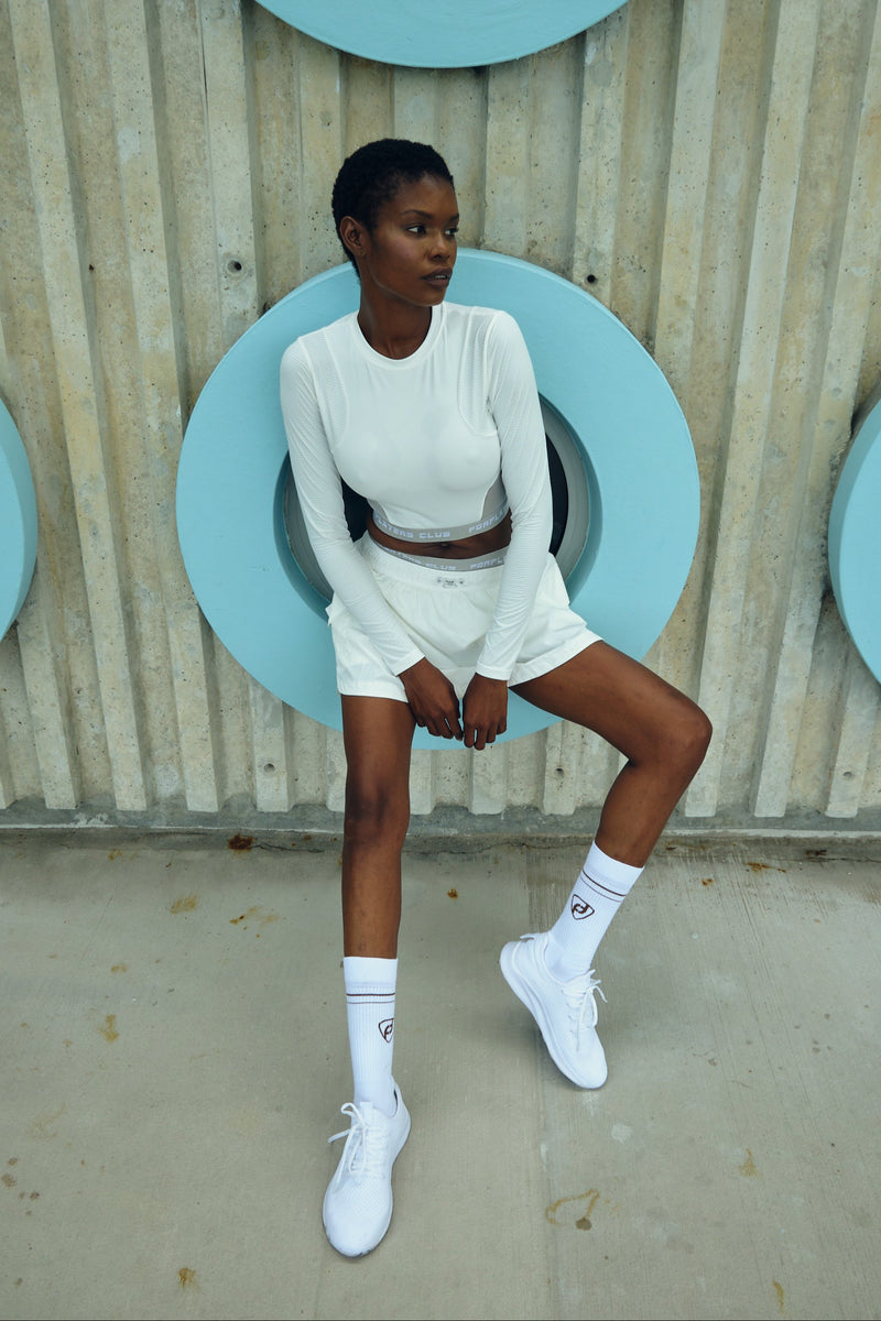 White tennis skirt with built-in shorts