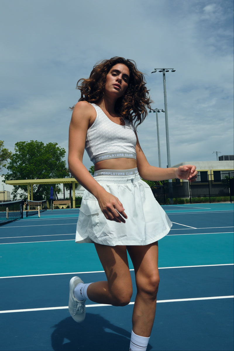 White tennis skirt with built-in shorts