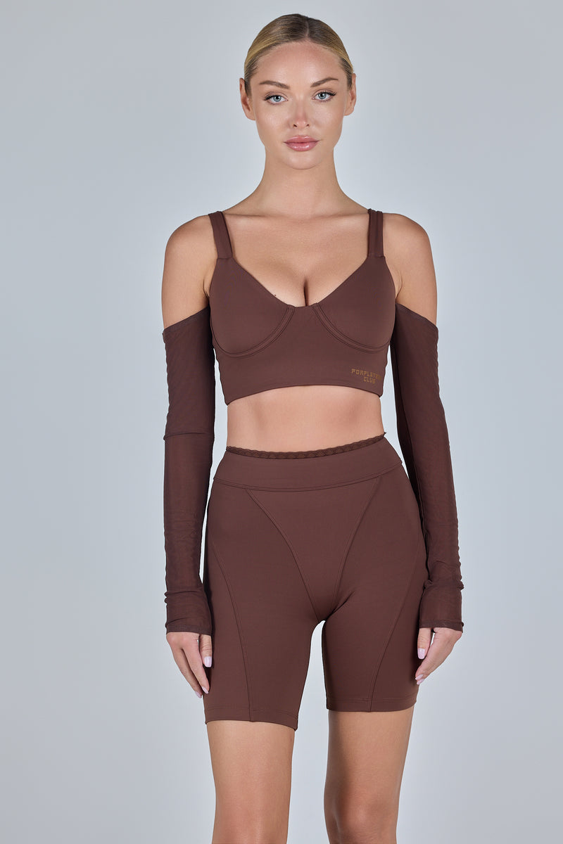 Women-brown-off-shoulder-sleeves-sports-bra