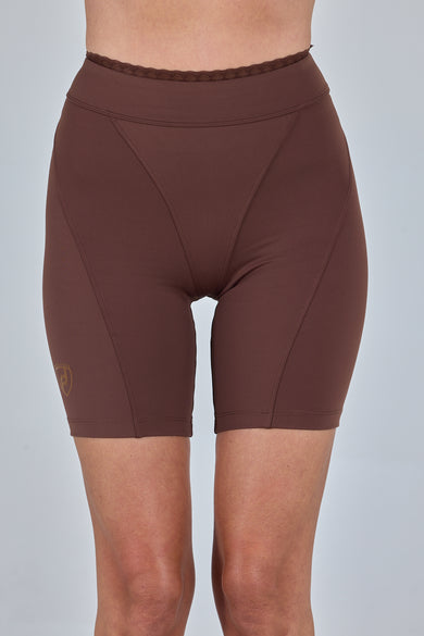 Women's High-Waist Lace Trim Shorts - Brown