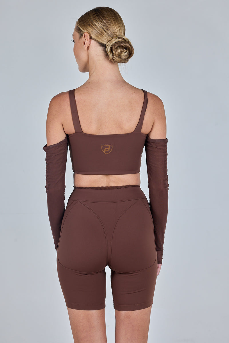 Women-brown-off-shoulder-sleeves-sports-bra