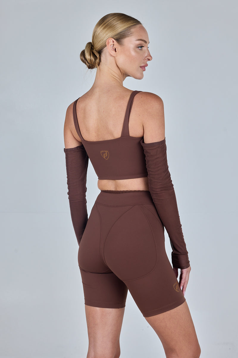 Women-brown-off-shoulder-sleeves-sports-bra
