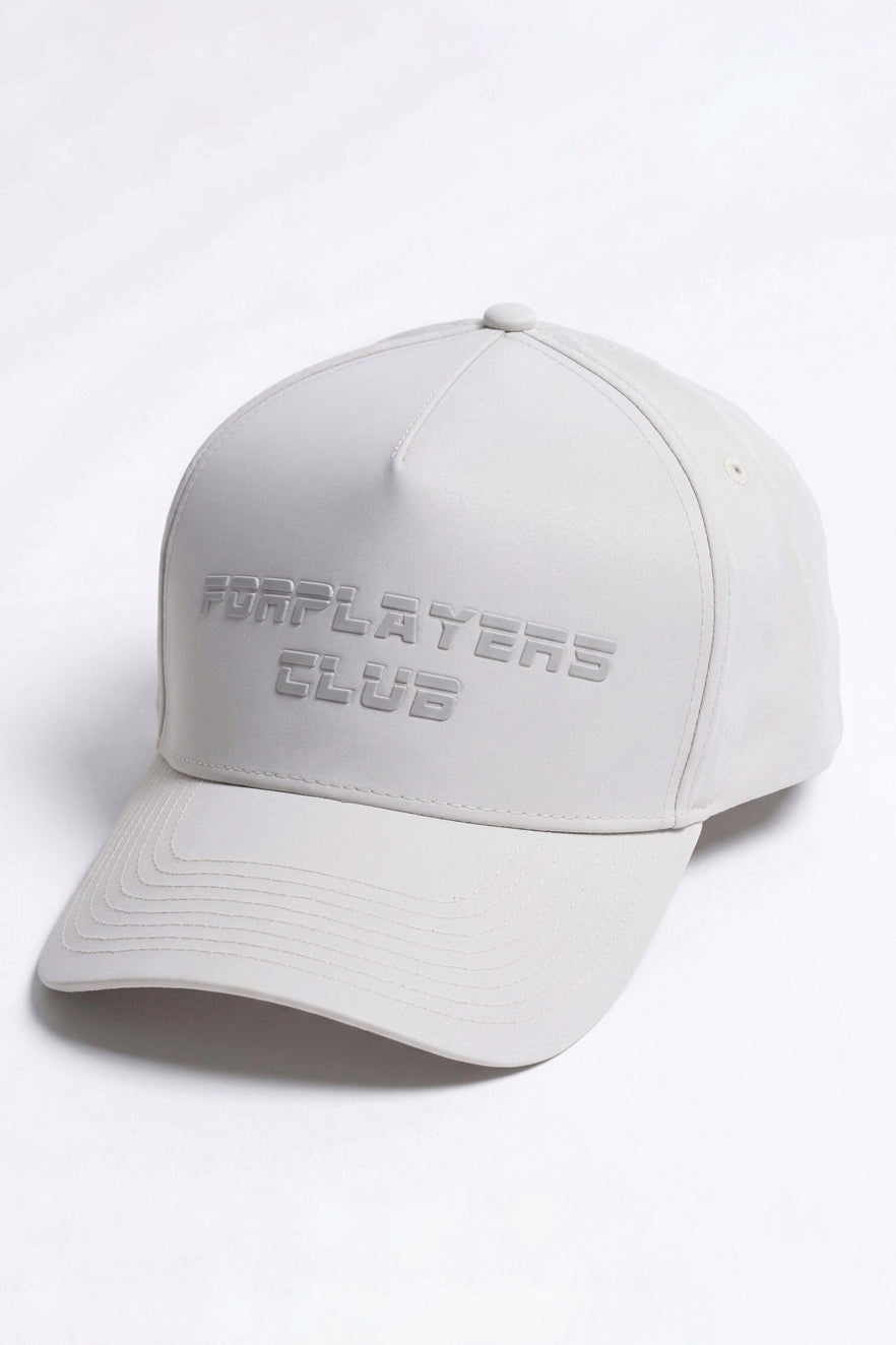 Off-white Forplayers Club performance hat, front view with tonal embossed FORPLAYERS CLUB logo